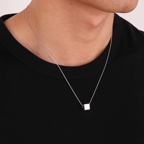 Collier Pendentif Géométrique Cube Rond En Acier Inoxydable Chaîne Serpent Bijoux Mode Minimaliste Unisexe