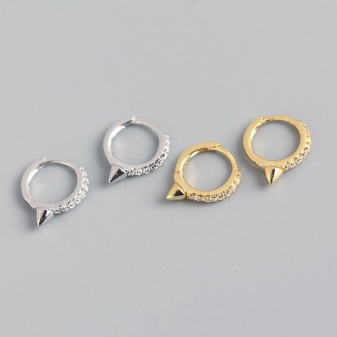 925 Sterling Silber Spike Huggie Hoop Ohrringe Pave Zirkonia Punk Nietentropfen Für Frauen Minimalistischer Schmuck