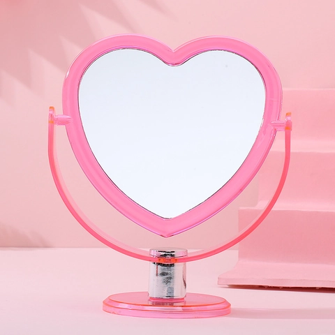 Specchio Da Trucco Da Tavolo A Forma Di Cuore Cornice In Plastica Ruotabile Vetro Cosmetico Dormitorio Studentesco Carino