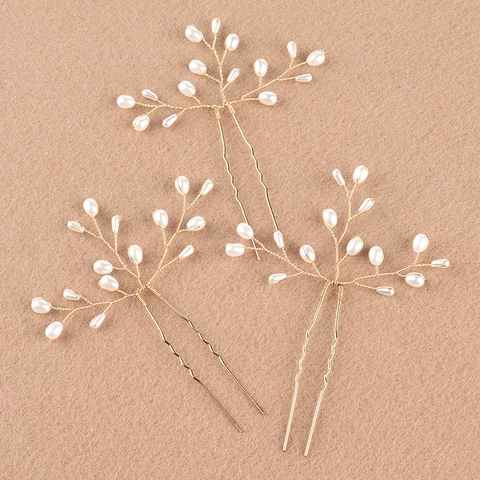 Bastoncino Per Capelli Fatto A Mano Künstliche Perle Artificiali Elegante Fermaglio Da Sposa A Forma Di Ramo In Lega In Shape U