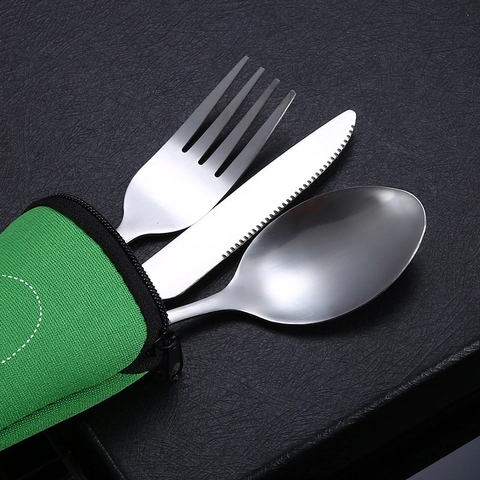 Reusable Portable Cutlery Tableware 410 Stainless Steel Floral Engraved Handle With Zip Storage Bag For Outdoor Travel