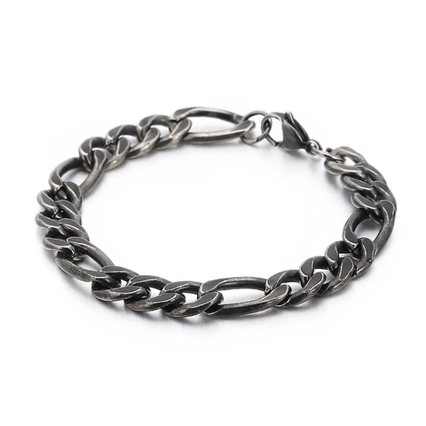 Retro Stainless Steel Figaro Chain Bracelet Distressed Vintage Cuban Link Jewelry For Men And Women With Lobster Clasp