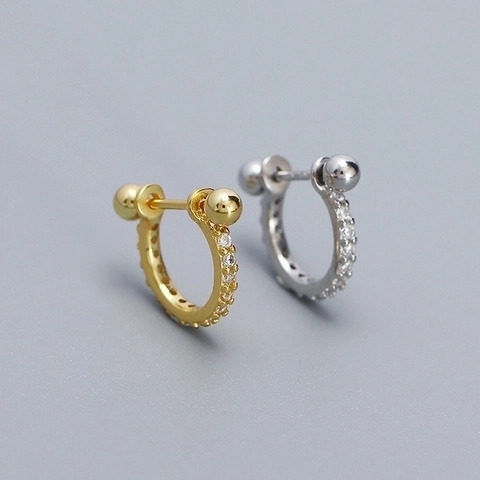 925 Sterling Silver Barbell Stud Earrings Micro Pave Zircon Cartilage Hoop Jewelry For Women Punk Cool Style