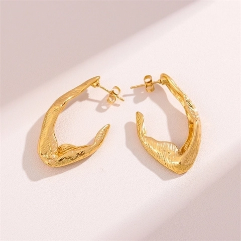 Irreguläre Gehämmerte Creolen Aus Edelstahl 18K Vergoldet Verdreht Geometrisch Minimalistisch Vintage Schmuck Damen