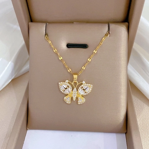 Collana Farfalla Placcata Oro Acciaio Inossidabile Rame Zirconia Catena Clavicola Gioielli Minimalisti Eleganti Per Donne
