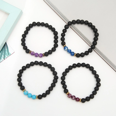 Natürlicher Lavastein Kaiserlicher Jaspis Perlen Elastisches Armband Unisex Energiestein Armreif Mode Schmuck Geschenk