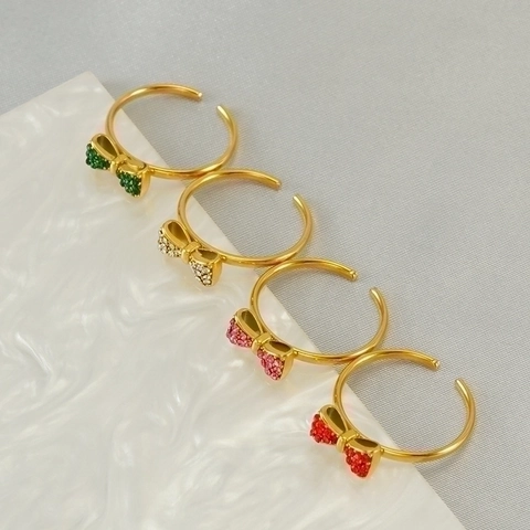 Verstelbare Ring Met Strik 18K Verguld Roestvrij Staal Met Zirkoon Minimalistische Elegante Sieraden Voor Dames