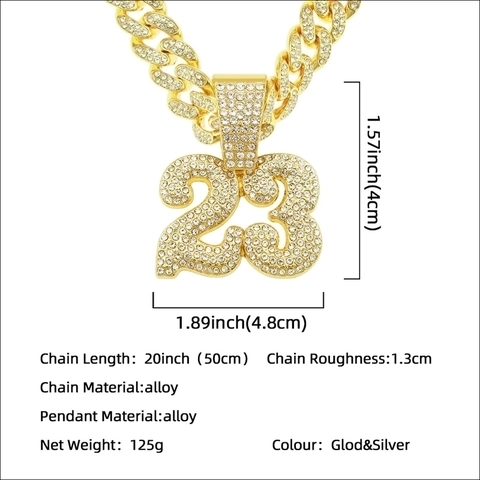 Hip Hop Nummer 23 Anhänger Halskette Für Männer Legierung Iced Out Strass Bling Kubanische Kette Cooles Accessoire