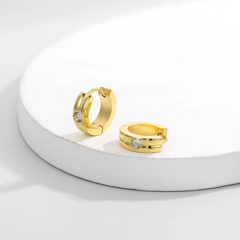 Pendientes de Aro de Acero de Titanio con Diamantes de Imitación para Hombre Mujer Hip Hop Gótico Huggie Hebilla de Oreja Joyería