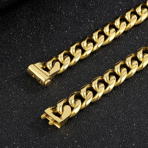 Collar De Cadena Cuban Link Acero Inoxidable Hip Hop Joyería De Moda Para Hombres Con Cierre De Caja