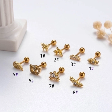 Butterfly Wing Mask Cartilage Stud Earrings Stainless Steel Micro Pave Zirconia Piercing Screw Ball Back Fashion