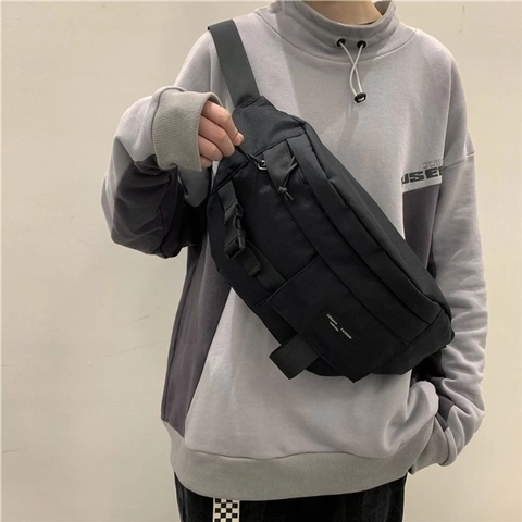 Unisex Nylon Crossbody Chest Bag Large Capacity Workwear Vintage Casual Outdoor Multipurpose Shoulder Waist Bag