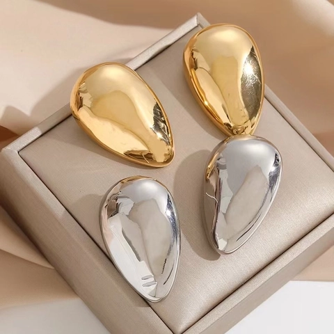 Boucles Oreilles Minimalistes Goutte Eau Laiton Poli Miroir Bijoux Avec Tige En Argent Sterling 925
