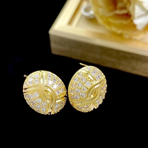 Oval Zircon Stud Earrings Copper With 925 Sterling Silver Earring Post Retro Crisscross Design Luxury Jewelry For Women