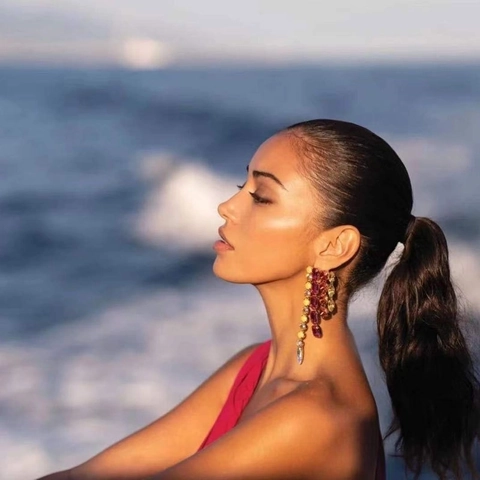 Pendientes Colgantes Estilo Pasarela para Mujer Poste de Plata de Ley 925 Borla de Diamante de Imitación Joyería de Fiesta