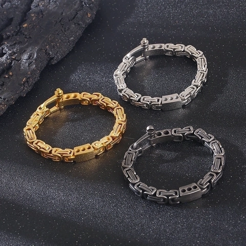 Pulsera De Cadena Bizantina Para Hombre Acero Inoxidable Estilo Punk Industrial Joyería Individual Con Hebilla De Herradura