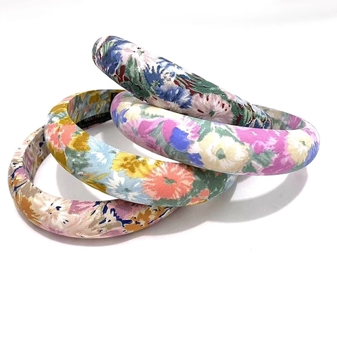 Bohemian Floral Print Padded Headband Retro Wide Fabric Sponge Hair Hoop Handmade Hair Accessories For Women