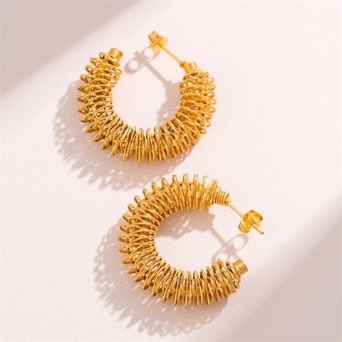 Twisted Hoop Ohrringe Edelstahl 18K Vergoldet Spiral Feder Design Vintage Retro Stil Für Frauen Mode Schmuck