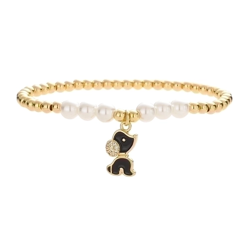 Beaded Bracelet Elastic Gold Plated Copper Beads Imitation Artificial Pearl Cartoon Animal Girl Pendant Enamel Zircon Fashion Jewelry Women Girls