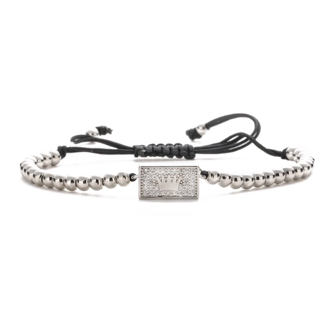 Crown Beaded Bracelet Zircon Rectangular Plaque Adjustable Braided Rope Punk Jewelry For Men Women Fashion Style