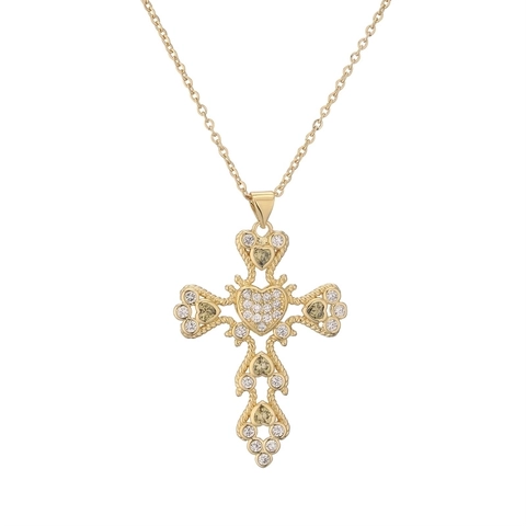 Collier En Cuivre Plaqué Or Pendentif Croix Zircon Blanc Ailes Ange Cœur Bijoux Religieux Mode Femmes Hommes
