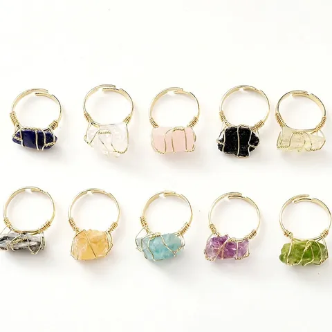 Anillo Ajustable De Piedra Natural Envuelto En Alambre Cristal Irregular Amatista Joyería De Cobre Bohemia Hecha A Mano Para Mujeres