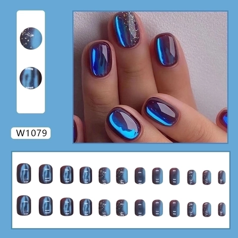 Korte Ronde Press On Nagels Aurora Cat Eye Glinsterende Melkweg Gradiënt Kunstnagels Chique Manicure Kunst