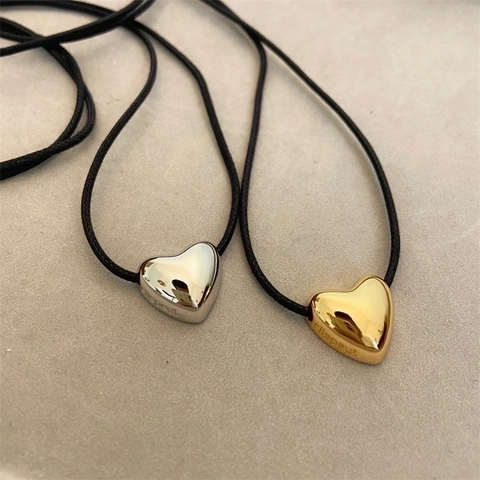 Herz Anhänger Halskette Kupfer 18K Vergoldet Schwarze Kordel Verstellbarer Minimalistischer Modeschmuck Für Damen