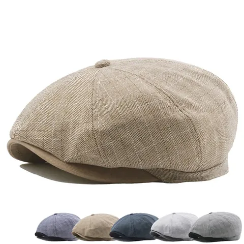 Gorra De Vendedor De Periódicos Hombre Estilo Británico Vintage Boina Octogonal Algodón Cuadros Ajustable