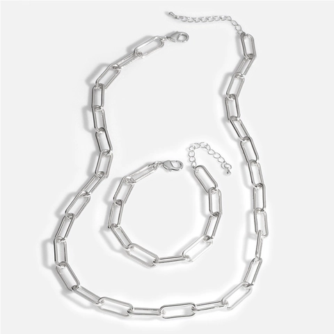 Collana E Bracciale Gioielli Catena A Graffetta Placcati Oro Argento Hiphop Minimalista Maglia Spessa Per Donna