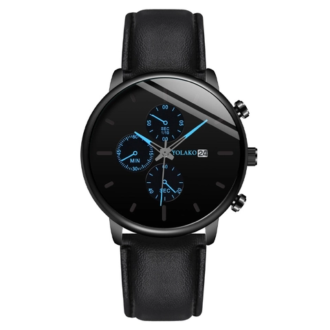 Fashion Men Quartz Watch Leather Strap Alloy Case Calendar Luxury Business Casual Wristwatch Three Sub Dials Male Timepiece