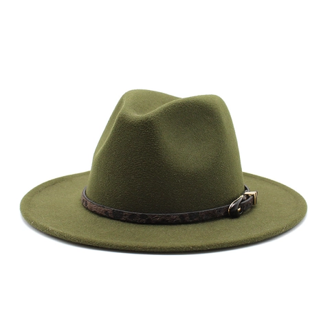 Wide Brim Wool Felt Fedora Hat Leopard Print Band Flat Top Jazz Cap For Women Men Vintage Elegant Solid Color Headwear