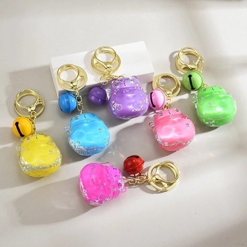 Lucky Cat Quicksand Keychain Acrylic Floating Liquid Glitter Maneki Neko Bag Pendant With Bell Cute Cartoon Keyring