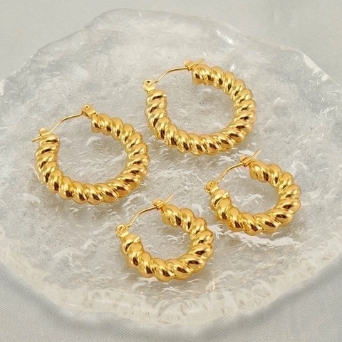 Vintage Gedraaide Creolen Croissant Verguld Roestvrij Staal Retro Chique Accessoire Voor Dames