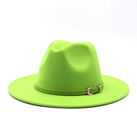 Classic Wool Felt Fedora Hat Wide Brim Pinched Crown Jazz Cap With Buckle Leather Strap Unisex Vintage Fashion