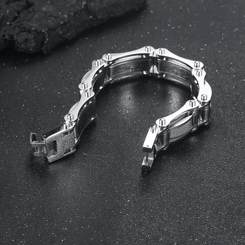 Pulsera Para Hombre De Acero Inoxidable Cadena De Moto Estilo Industrial Detalle De Malla Mecánica Joyería Punk Biker