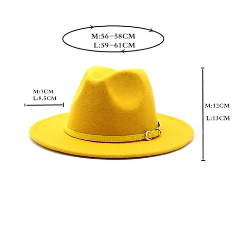 Fedora Hat Wool Felt Wide Flat Brim Belt Buckle Decor Vintage Jazz Style Fashion For Women Men