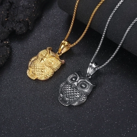 Owl Pendant Necklace 316L Stainless Steel Punk Retro Gothic Animal Jewelry For Men Women Hypoallergenic