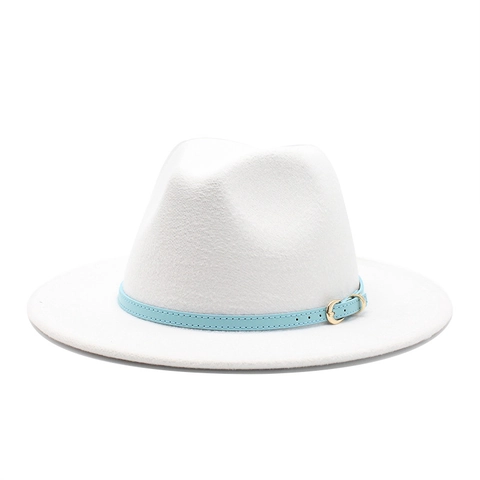 Wide Brim Fedora Hat For Men Women Cotton Polyester Felt Jazz Cap With Decorative Leather Band Gold Buckle