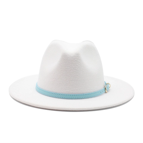 Wide Brim Fedora Hat For Men Women Cotton Polyester Felt Jazz Cap With Decorative Leather Band Gold Buckle