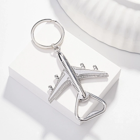 Portachiavi Apribottiglie a Forma di Aereo in Metallo Creativo Lega d'Argento Portachiavi Portatile Pendente Galassia Regalo