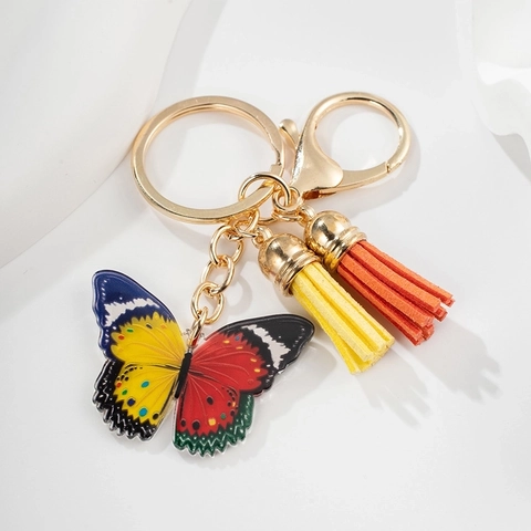 Portachiavi con Ciondolo a Farfalla e Nappe Gialle Arancioni Anello Portachiavi Animale Personalizzato Ciondolo Borsa Regalo Gioielli Donna