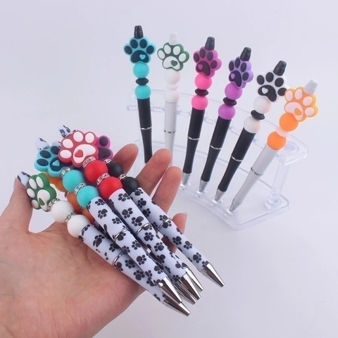 Penna A Sfera Con Perline Zampa Di Gatto Cartone Animato DIY Silicone Plastica Strass Cancelleria