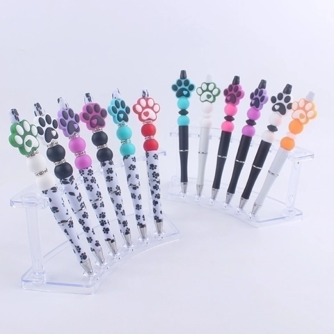 Penna A Sfera Con Perline Zampa Di Gatto Cartone Animato DIY Silicone Plastica Strass Cancelleria
