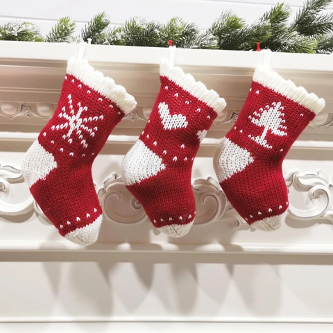 Weihnachtsstrümpfe Strickgarn Schneeflocke Herz Baum Muster Dekoration Feiertag Kamin Home Ornament Geschenktüte