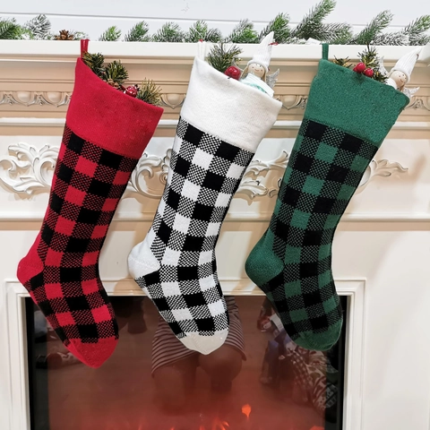 Calcetines De Navidad De Punto Cuadros Buffalo Calcetines Colgantes Decoraciones Festivas Para Chimenea Hogar