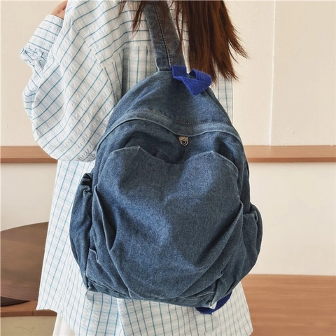 Zaino In Denim Vintage Da Donna Moda Casual Borsa Da Scuola Spalline Regolabili Grande Capacità