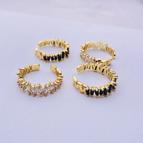 Anello Aperto Regolabile Da Donna In Ottone Placcato Oro Zircone Taglio Baguette Geometrico Gioielli Minimalisti