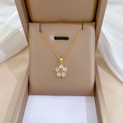 Pendant Necklace Flower Star Gold Plated Stainless Steel Chain Copper Zircon Micro Pave Elegant Jewelry For Women Gift