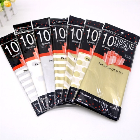 Metallic Tissue Wrapping Paper Gold Silver Bronzing Polka Dot Stripe Heart Floral Packaging DIY Arts Crafts Paper